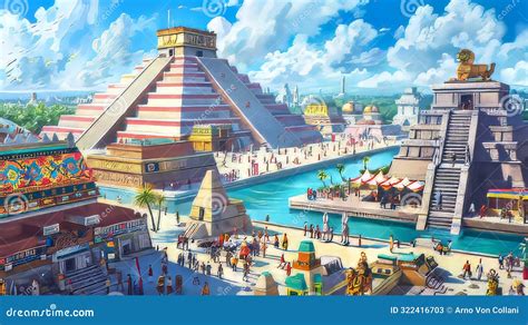 “Tenochtitlan’s Splendor: An Intricate Depiction of Architectural Majesty and Vibrant Ceremonial Life!”